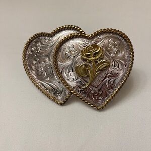 Montana Silversmiths Two-Tone Heart Rose Belt Buckles - Silver & Gold
